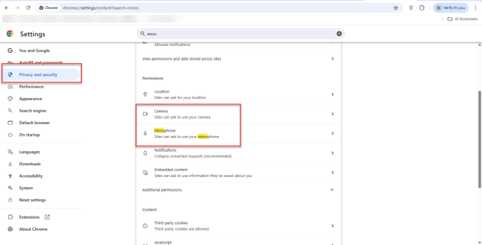 تنظیمات مرورگر کروم